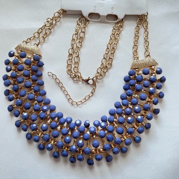 Egyptian Revival Bib Collar Necklace Opaque Bluish/Purple Stone Pin Cushion - Picture 2 of 16